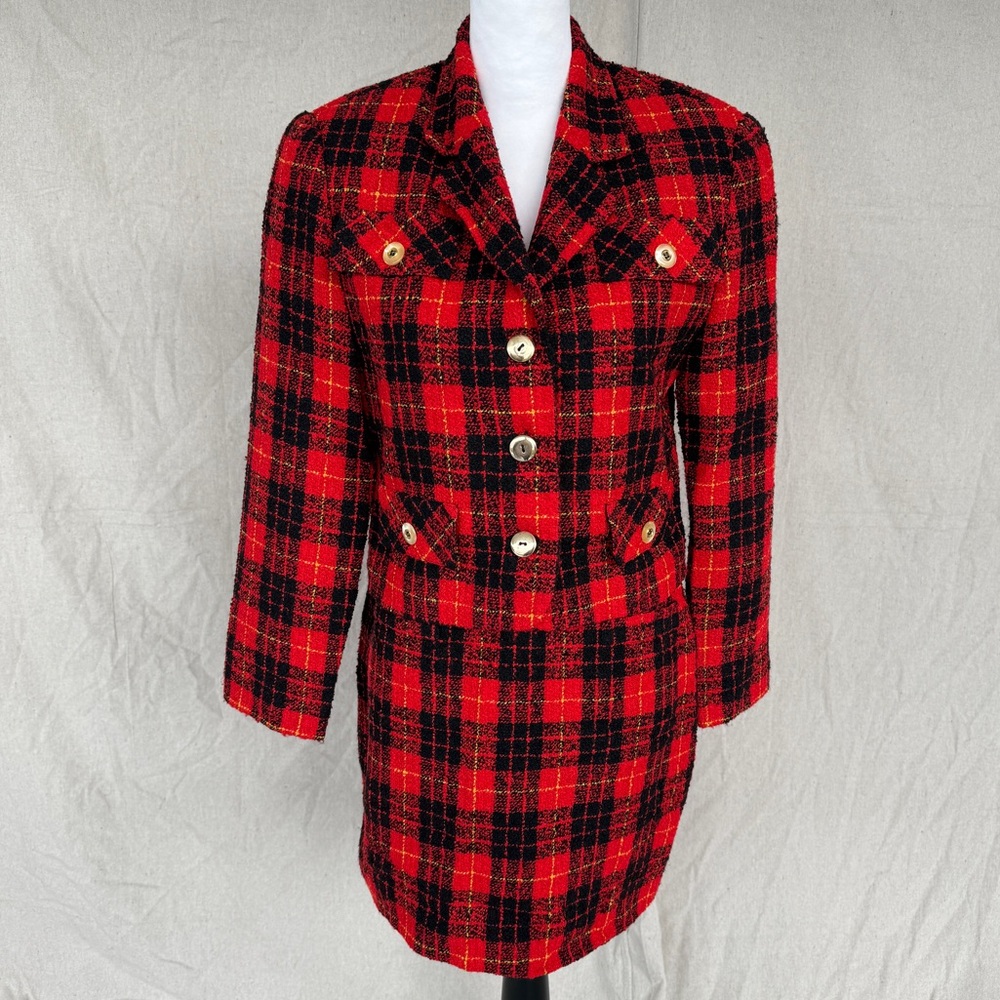Saks Fifth Avenue A.S.A.P. Size 8 Red / Black Plaid Wool Blazer & Skirt Set